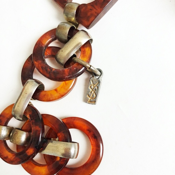 Yves Saint Laurent Belt or Necklace Tortoise Resin Links Chain Mod Vintage 70s - Picture 11 of 11
